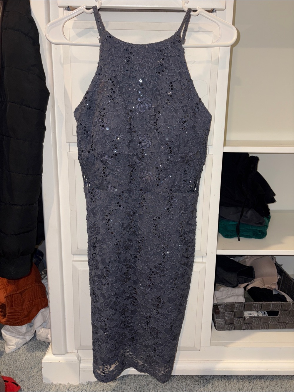 Steel grey Sequin Lace Bodycon Dress - Women
